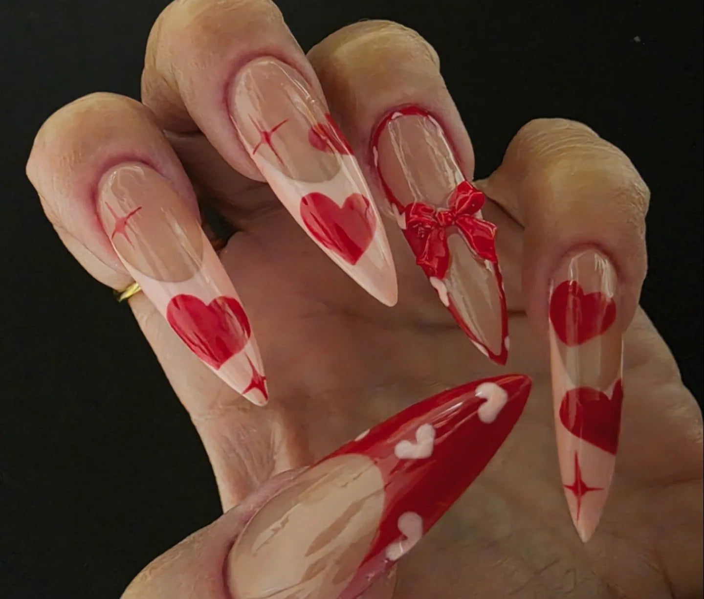 Red heart nail art